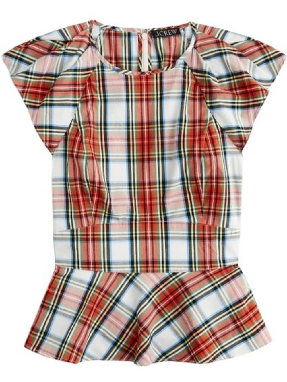 J. Crew Snowy Tartan Plaid Flutter Sleeve Plaid Blouse Size 12 Holiday